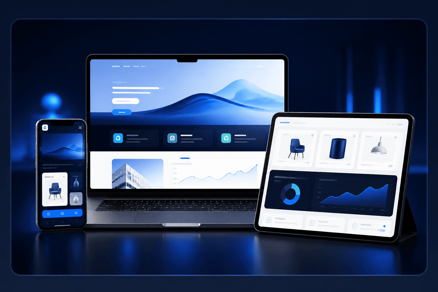 Connected devices presenting modern website, commerce, and analytics experiences
