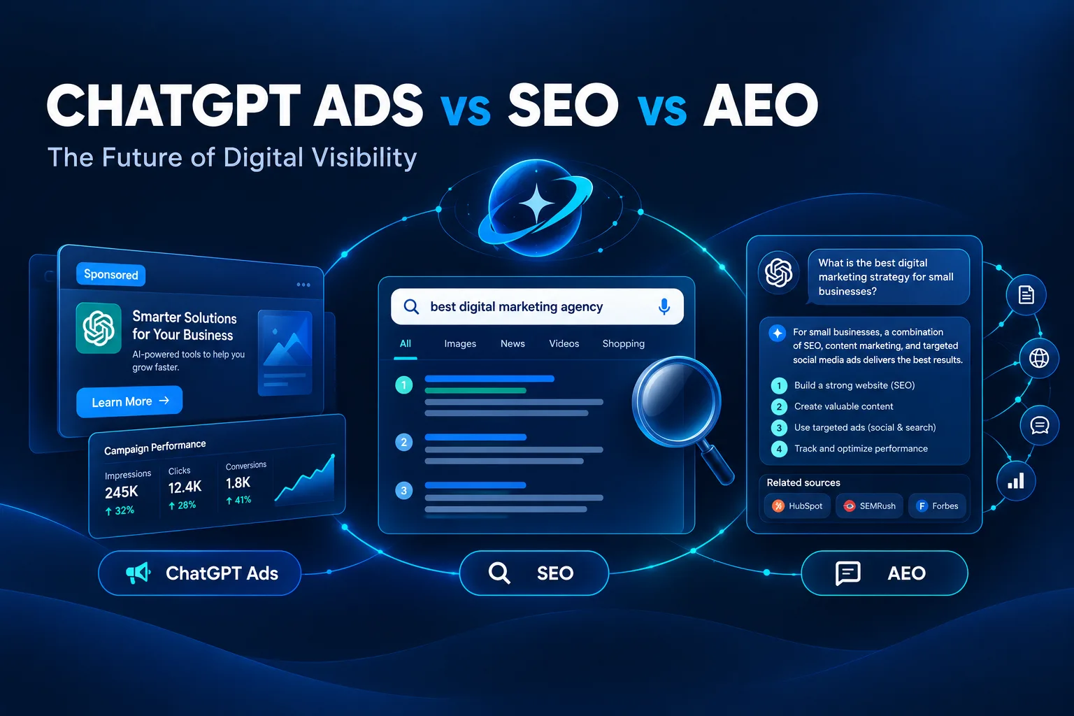 ChatGPT Ads vs SEO vs AEO: Key Differences in 2026 Copy title